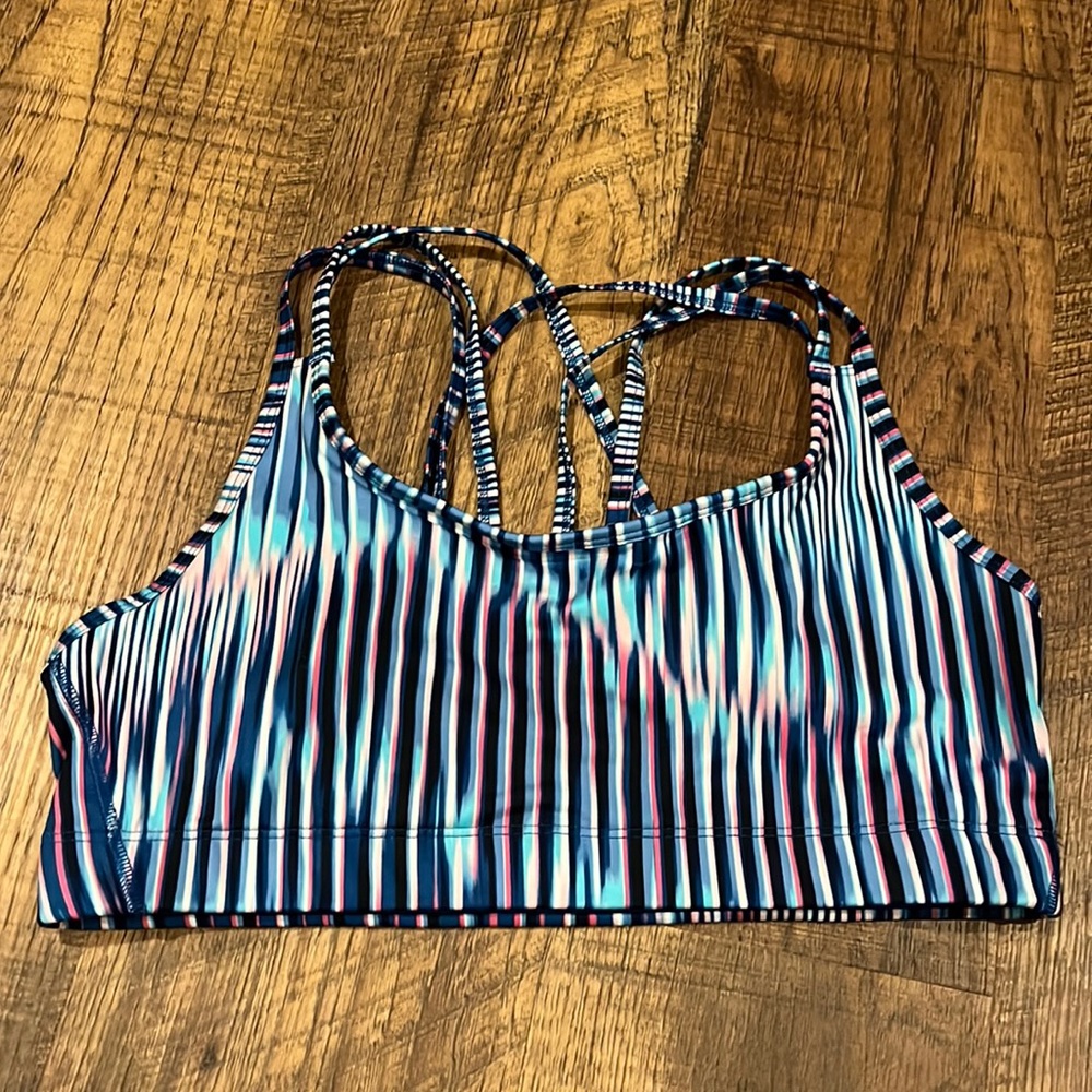 Gap Fit Blue Pink Strappy Back Activewear Sports Bra Women's Size L